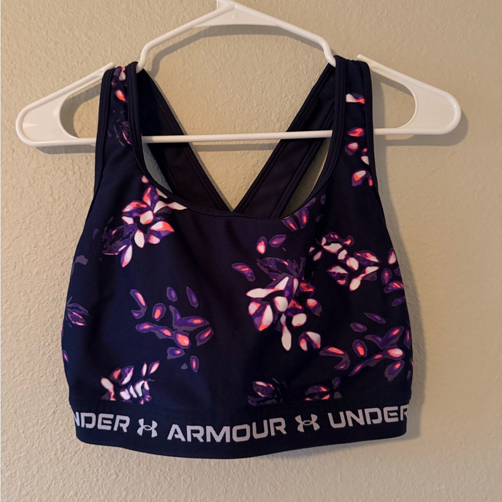 Under Armour Women's Floral Sports Bra - Navy and Pink